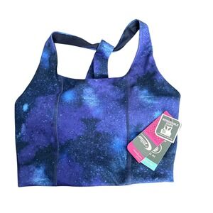 MSA Sport Galaxy Print Sports Bra Small NWT Removable Cups Crossback Purple Blue